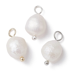 3Pcs 3 Colors Natural Pearl Potato Charms, with Brass Loops