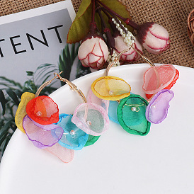 Colorful Flower Series Earrings - 3D Floral Ear Studs, Dongdaemun Style