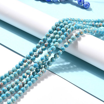 Brins de perles de jaspe impérial synthétiques, teint, ronde