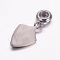 304 Stainless Steel European Dangle Charms, Large Hole Pendants, Shield