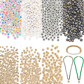 PandaHall Elite 1700Pcs 7 Style Luminous Acrylic Beads, Bead Sets, Flat Round with Heart, CCB Plastic Beads