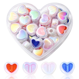 32Pcs 4 Colors UV Plating Rainbow Iridescent Acrylic Beads, Heart