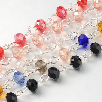 Chaînes de perles de verre rondelles faites main pour colliers fabrication de bracelets, avec épingle à oeil en fer, non soudée, 39.3 pouce, Environ 92 pcs/chapelet