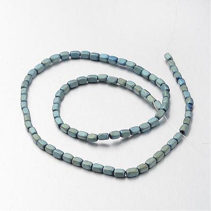 Electroplate Non-magnetic Synthetic Hematite Bead Strands, Frosted, Cuboid, 5x3mm, Hole: 1mm, about 87pcs/strand, 15.7 inch
