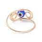 7Pcs 7 Color Lampwork Evil Eye Braided Bead Finger Rings Set, Golden Copper Wire Wrap Jewelry for Women