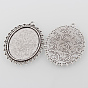 Tibetan Style Antique Silver Alloy Flat Oval Pendant Cabochon Settings, Cadmium Free & Lead Free, Tray: 40x30mm, 55x40x2mm, Hole: 2mm, about 116pcs/1000g