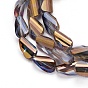 Electroplate Glass Beads Strands, Half Plated, Faceted, Twisted Teardrop