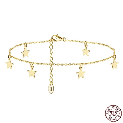 925 Sterling Silver Cable Chain Anklets with Star Charms for Women, with S925 Stamp