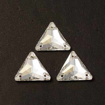 Forma de triángulo coser en pedrería, k 5 strass de cristal, multi-hilo de enlace, espalda plana plateada, decoración artesanal de costura