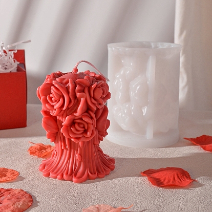 3d bougie parfumée pilier bouquet de roses, moules en silicone de qualité alimentaire, moules à bougies, moule à bougie d'aromathérapie