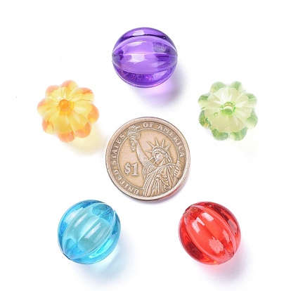 Thème d'automne perles acryliques transparentes, Perle en bourrelet, ronde, citrouille