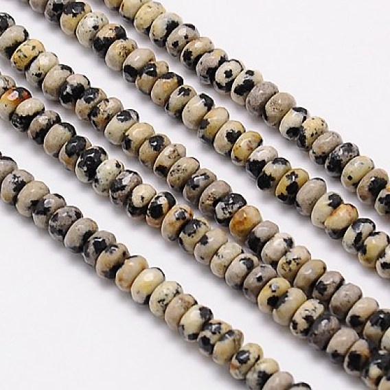 Natural Dalmation Jasper Beads Strands, Faceted, Rondelle, 4x2.5mm, Hole: 0.5mm