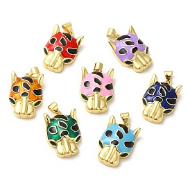Rack Plating Brass Enamel Cubic Zirconia Pendants, Real 18K Gold Plated, Long-Lasting Plated