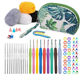 Le sac de rangement pour kits de tricot bricolage pour débutants comprend des crochets, fil de polyester, aiguille au crochet, marqueurs de point
