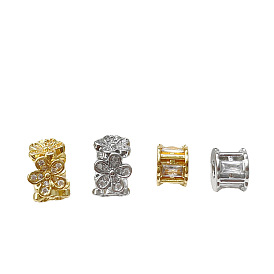 Brass Micro Pave Clear Cubic Zirconia Beads, Flower