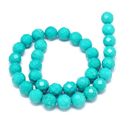 Natural Magnesite Faceted(64 Facets) Round Bead Strands, Dyed & Heated, Medium Turquoise