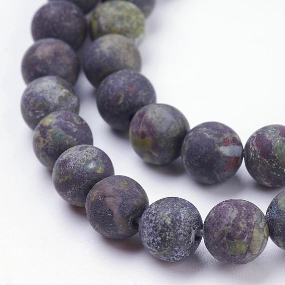Natural Bloodstone Beads Strands, Frosted, Round