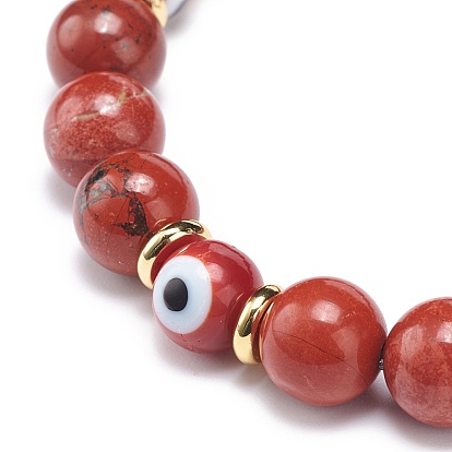 Pierres précieuses et lampwork mauvais œil rond perlé bracelet extensible pour femme