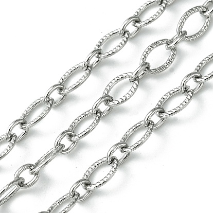 304 Stainless Steel Textured Oval Link Chains, Unwelded, with Spool