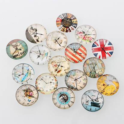 Clock Printed Glass Cabochons, Half Round/Dome