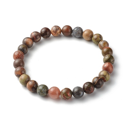 Bracelets extensibles en perles d'agate océan naturel rondes/jaspe océan
