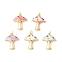 Autumn Theme Rack Plating Brass Micro Pave Colorful Cubic Zirconia Pendants, with Enamel, Cadmium Free & Nickel Free & Lead Free, Real 18K Gold Plated, Mushroom