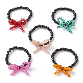 Glass Seed Beaded Bowknot Stretch Finger Rings