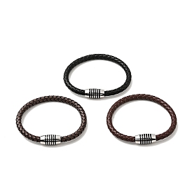 Bracelet en cordon tressé en cuir avec 304 fermoirs à colonnes magnétiques en acier inoxydable pour hommes femmes