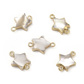Natural Trochus Shell Connector Charms, Star Links with Brass Double Loops