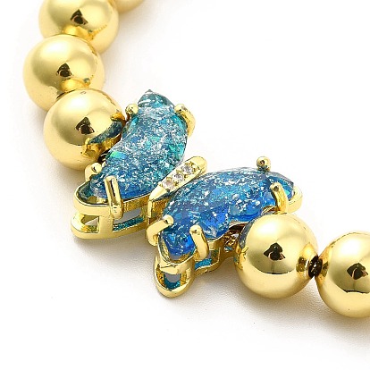 Bracelets coulissants à perles rondes en laiton plaqué en rack pour femmes, bracelets réglables papillon en verre plaqué longue durée, sans nickel et sans plomb, réel 18 k plaqué or