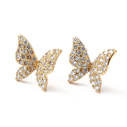 Aretes de mariposa con circonita cúbica transparente, joyas de latón para mujer, sin plomo, cadmio, níquel