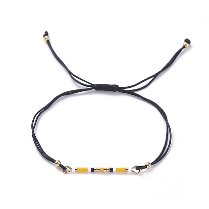 Adjustable Braided Bead Bracelets, with MIYUKI Delica Beads, Japanese Seed Beads, Brass Round Beads and Nylon Threads