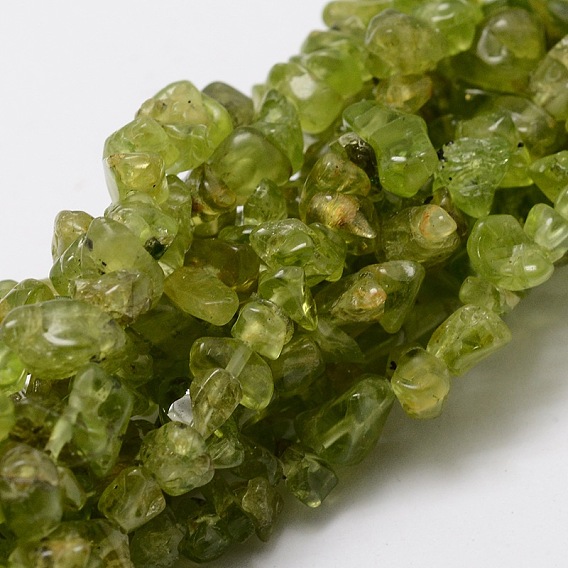 Grade A Natural Peridot Chip Bead Strands, 5~8x5~8mm, Hole: 1mm, about 32~32.5 inch