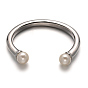 316 Surgical Stainless Steel Cuff Bangles, with Imitation Acrylic Pearl Beads, 45x59mm