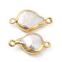 Charmes de connecteur de perles de keshi naturelles baroques, liens en forme de larme, avec doubles boucles en laiton