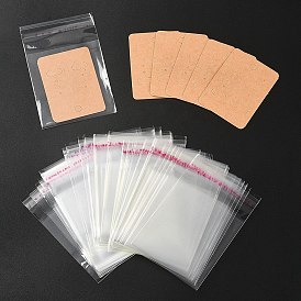 50Pcs Rectangle Blank Paper Earring Display Cards, with 50Pcs OPP Cellophane Bags