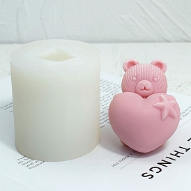 Valentine's Day 3D Bear Hugging Heart DIY Food Grade Silicone Candle Molds, Aromatherapy Candle Moulds, Scented Candle Making Molds