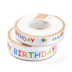 Polyester simple face ruban de satin imprimé, pour l'emballage cadeau d'anniversaire, motif sur le thème anniversaire