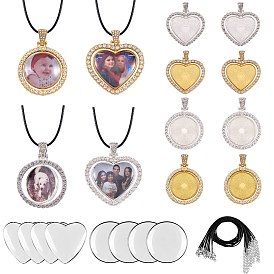 DIY набор для изготовления сердца и плоского круглого ожерелья, в том числе большие подвески из цинкового сплава с кабошонами, Кабошоны из стекла, воском хлопка ожерелье шнура решений