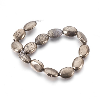 Natural Pyrite Beads Strands, Oval