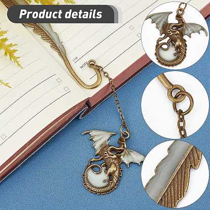 Gorgecraft 3Pcs 2 Style Pterosaur with Feather Luminous Zinc Alloy Bookmarks, Cardboard Jewelry Boxes, with Black Sponge