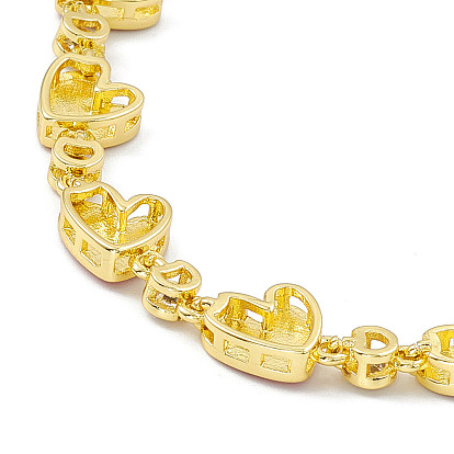 Bracelets en laiton micro pavé de zircone cubique, bracelet chaîne à maillons coeur style émail pour femme, avec rallonge de chaîne et fermoir mousqueton