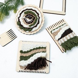 Wooden Mini Weaving Loom Kits, with 2Pcs Plasitc Needles, 1 Bundle Wool Threads, Hand Knitting Tools