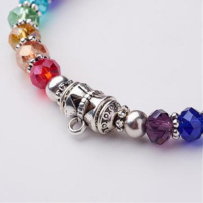 Verre perles bracelets extensibles, avec les accessoires en alliage de style tibétain, 53mm