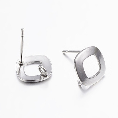 304 Stainless Steel Stud Earring Findings, with Loop, Square