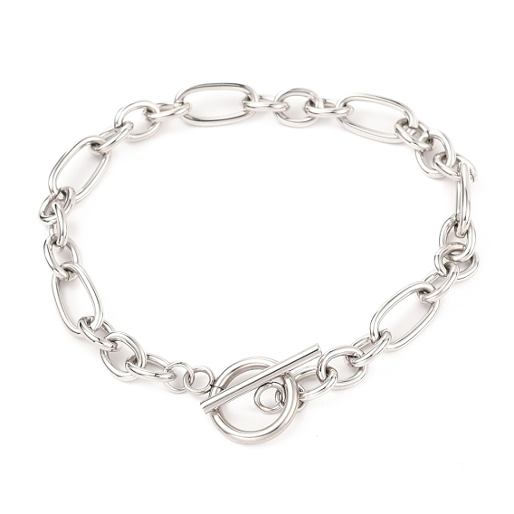 Unisex Vacuum Plating 304 Stainless Steel Figaro Chain Bracelets, with Toggle Clasps