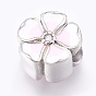 304 Stainless Steel European Beads, Large Hole Beads, with Enamel and Rhinestone, Flower