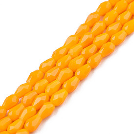 Opaque Solid Color Glass Beads Strands, Faceted Teardrop