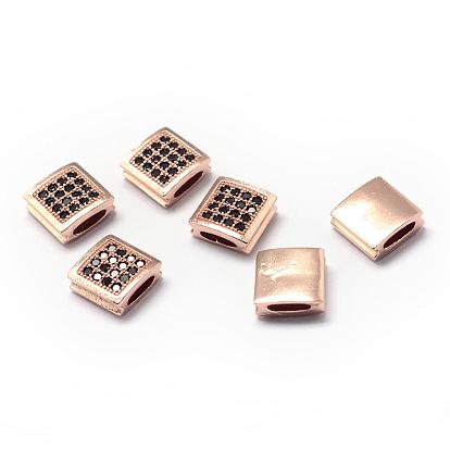 Rack Plating Brass Cubic Zirconia Beads, Long-Lasting Plated, Square