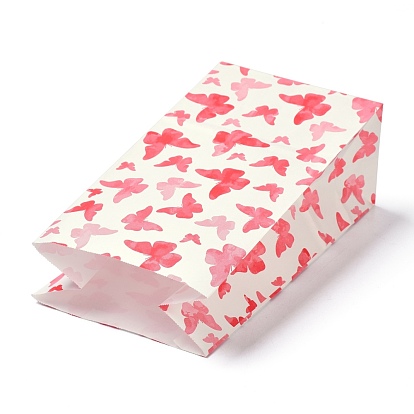 Sacs en papier kraft, pas de poignée, sac de friandises emballé pour les anniversaires, les douches de bébé, rectangle avec le motif de papillon
